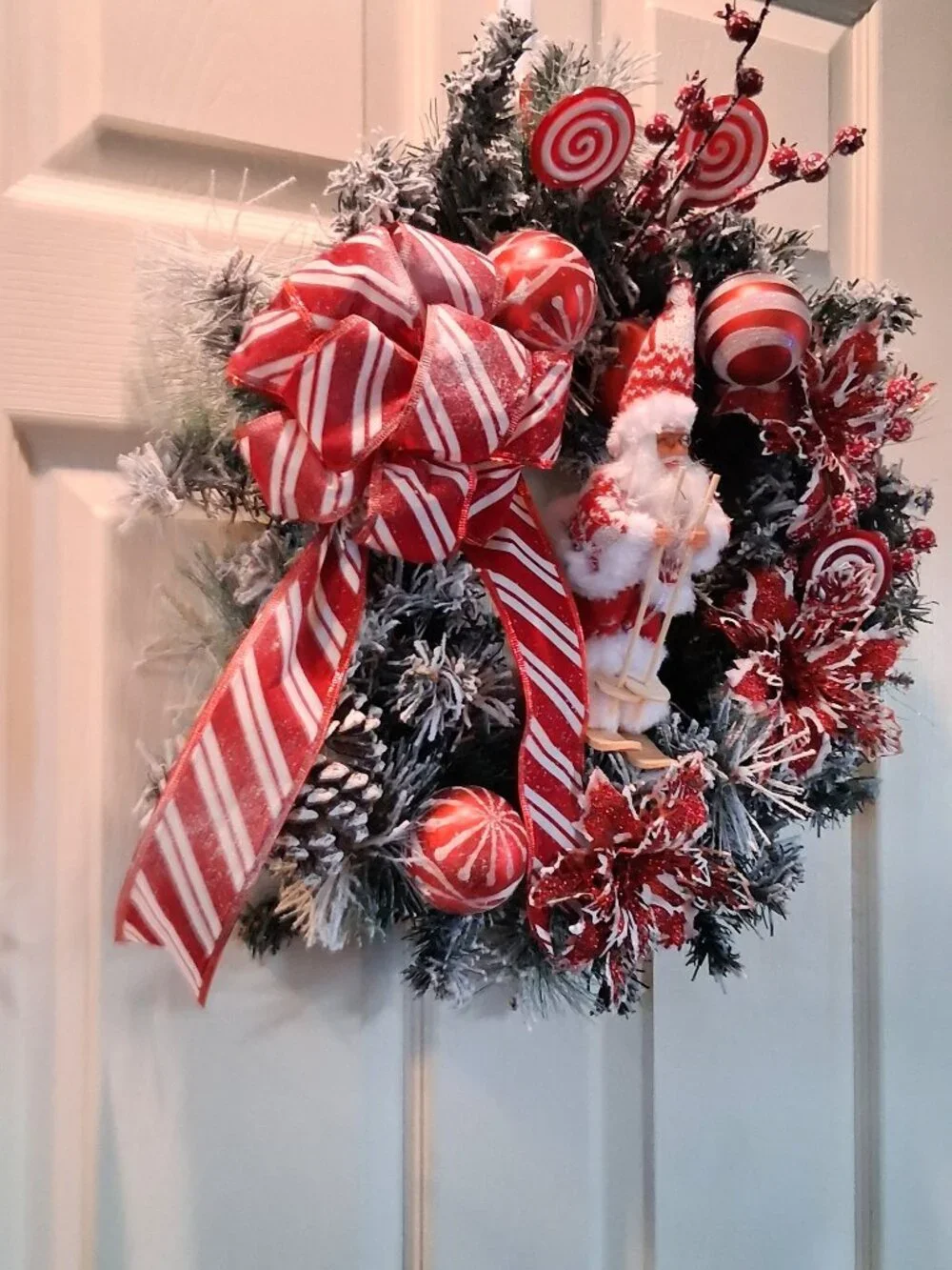 Festive Skiing Santa Red White Christmas Wreath